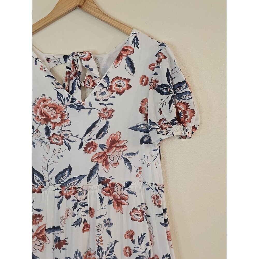 Lucky Brand Floral Tiered Midi Dress Puff Sleeve Cotton Blend Womens Size Small - Picture 5 of 14